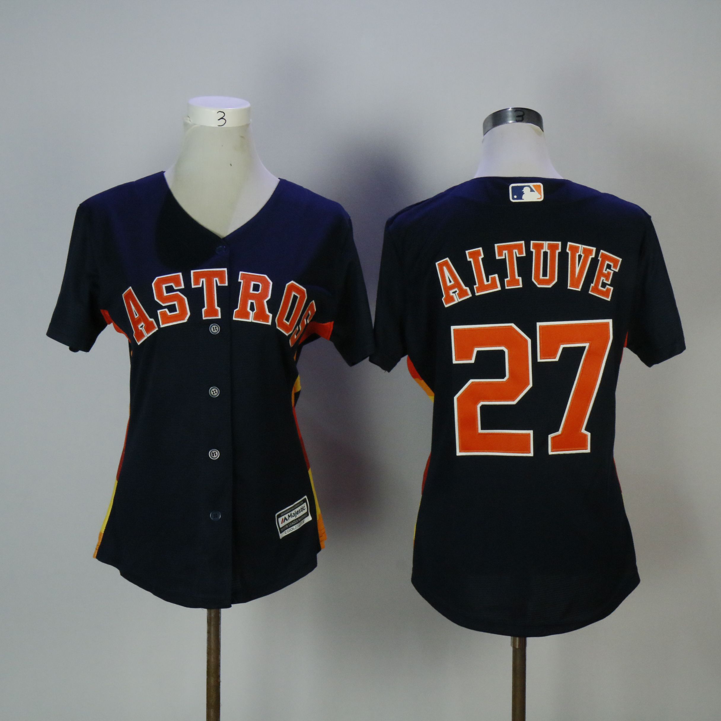 Women Houston Astros 27 Altuve Blue MLB Jerseys